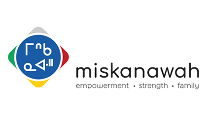 Miskanawah logo in black font text with multicolored icon and Empowerment, Strength, Family tagline in black font text