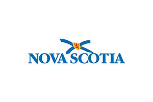 Province of Nova Scotia logo in blue font text with Nova Scotia flag icon